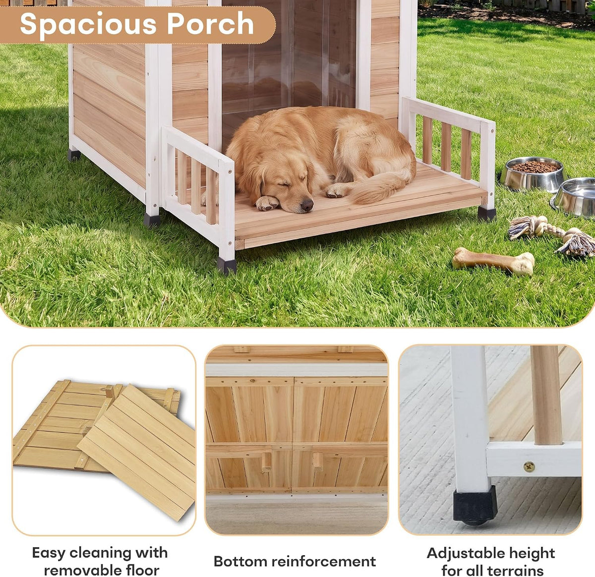 large dog house outdoor elevated wooden dog kennel on a desk or shelf