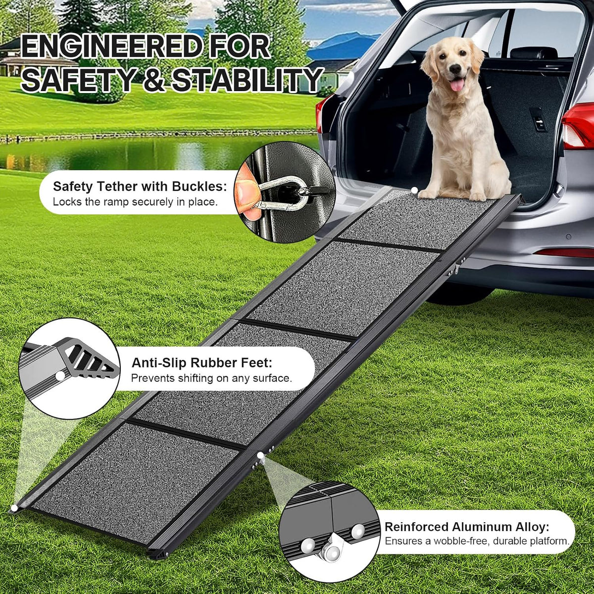 dog ramp for car, 71" l × 20" showing dimensions