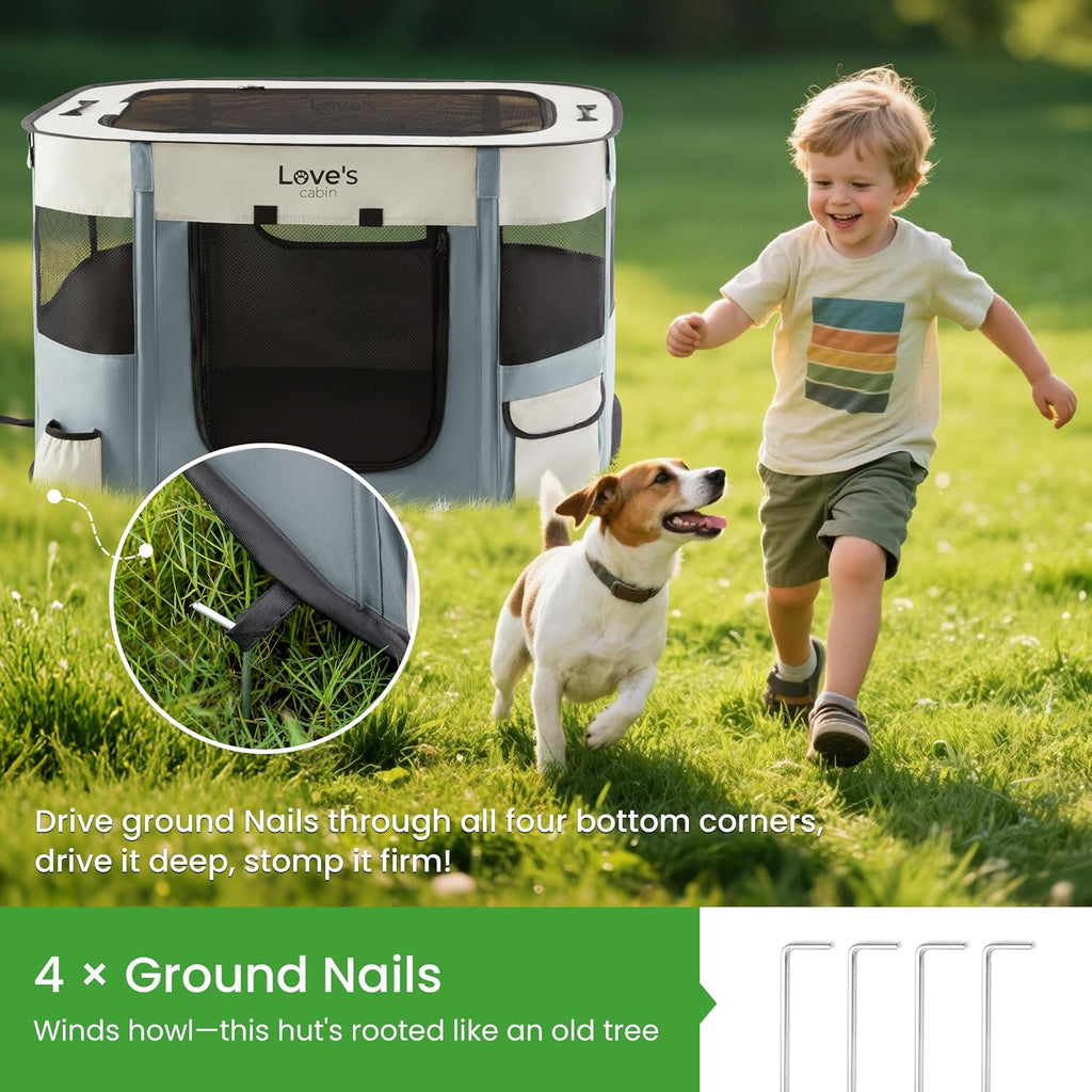 love's cabin pet puppy dog playpen, large dog, side view