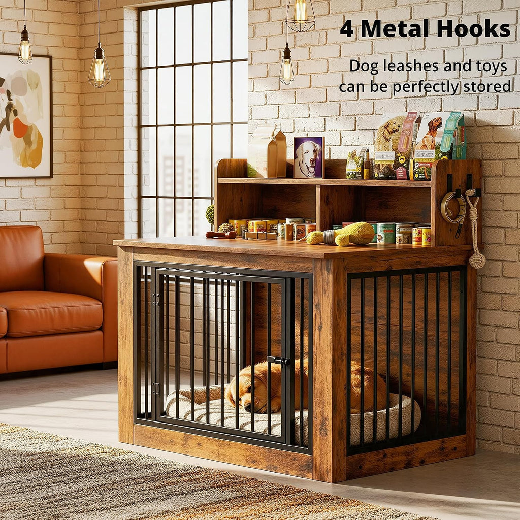ironck dog crate furniture, 43.3 inches wooden large, close-up detail