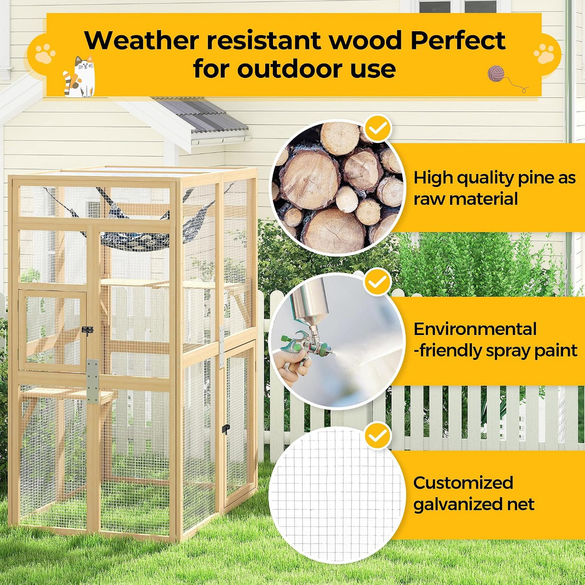 catio outdoor cat enclosure - premium wooden cat shown in use