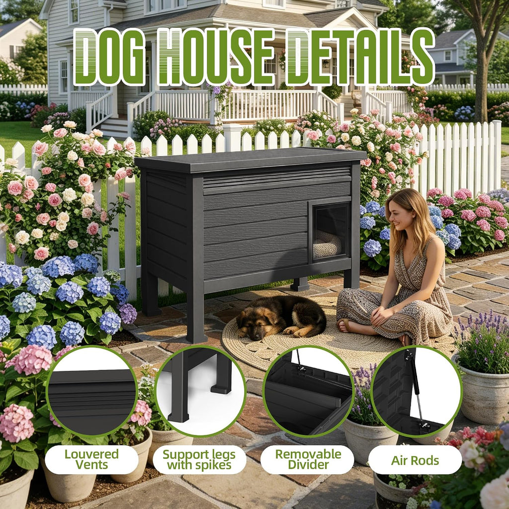 drato indoor & outdoor resin dog house with showing dimensions