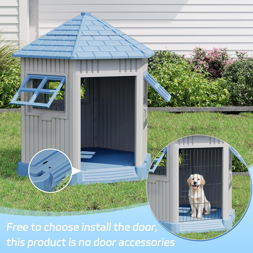 fancyango sturdy dog house indoor outdoor for small, front angle view