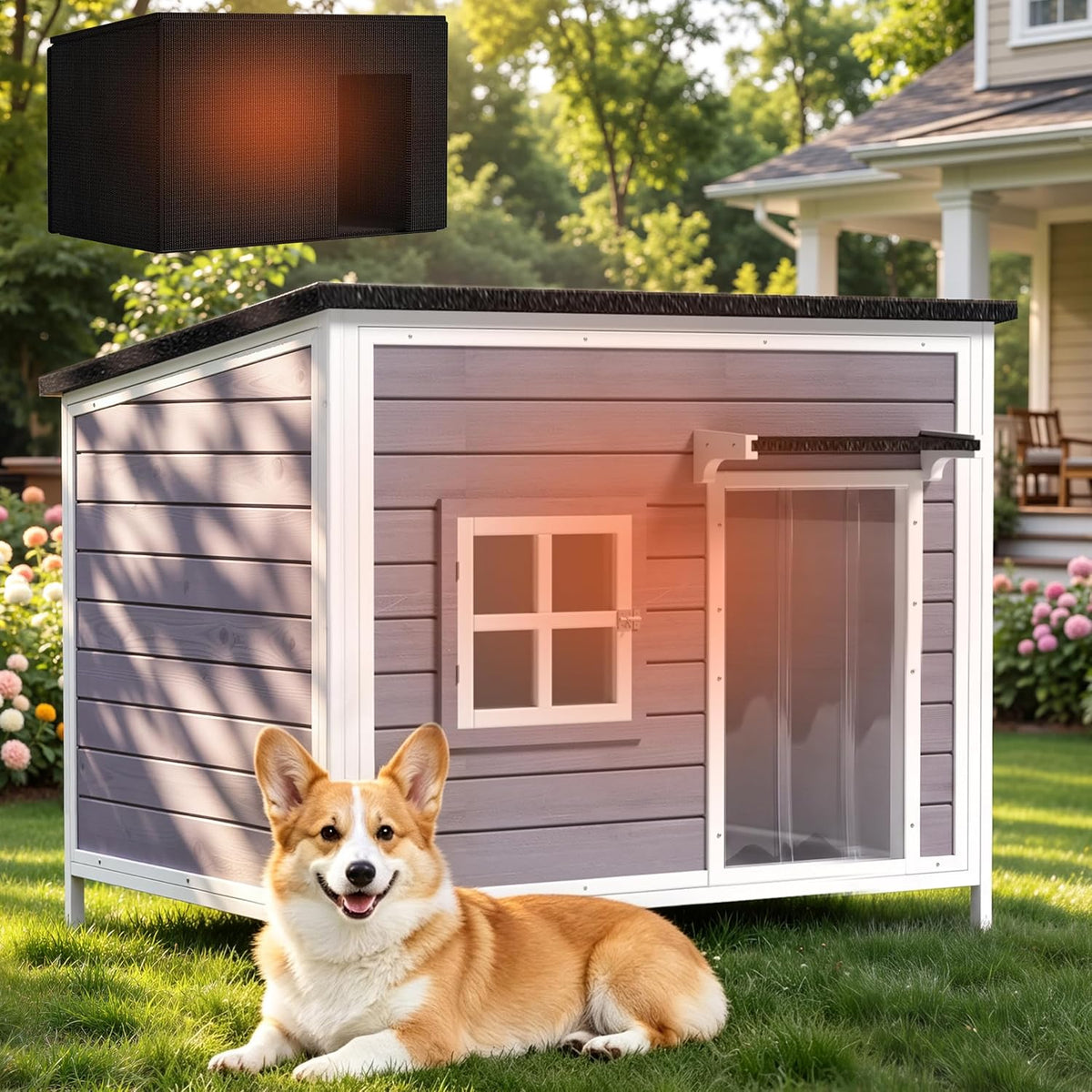 43" large wooden outdoor dog house with insulated, main product view