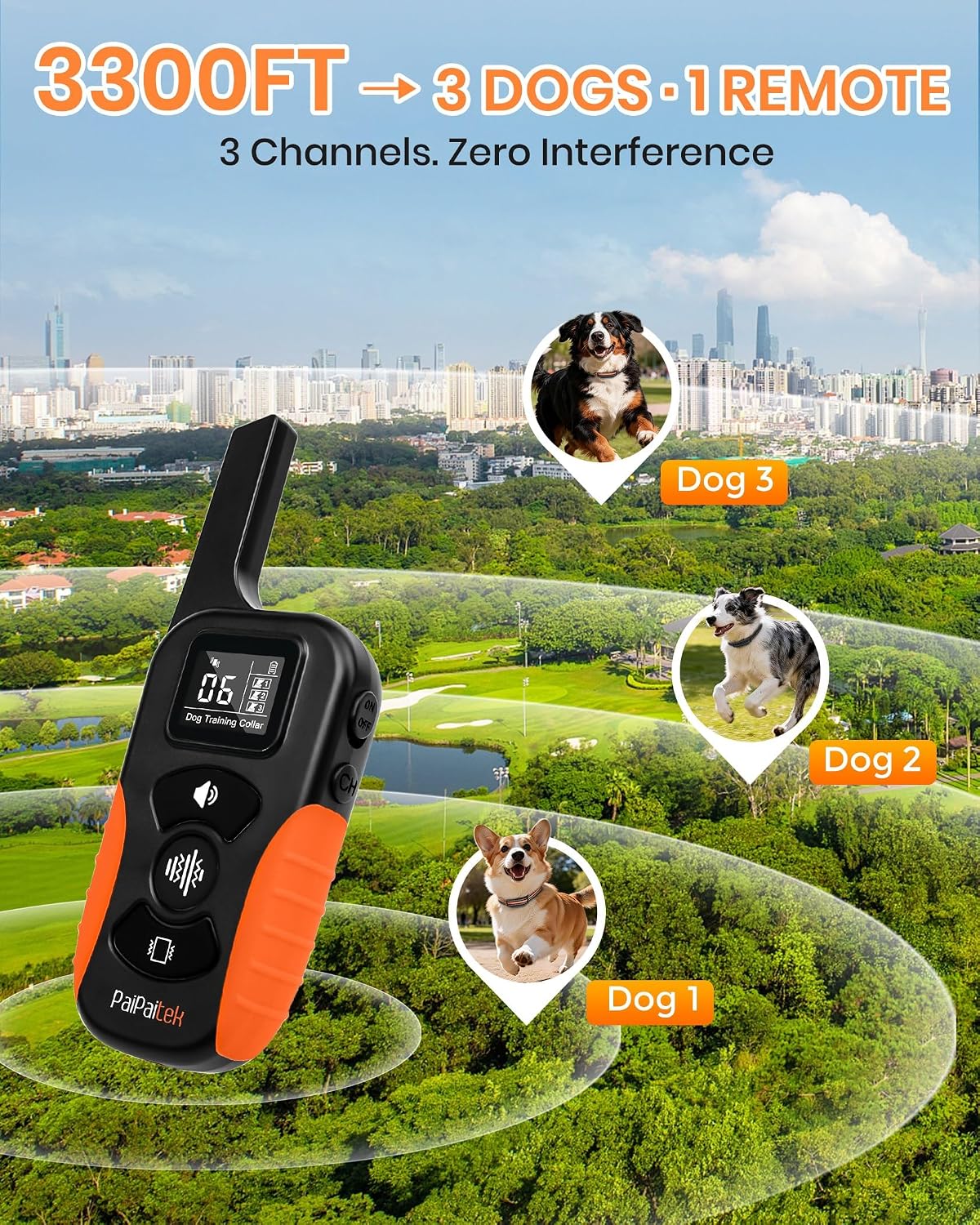 2 dogs no shock dog training collar with, side view