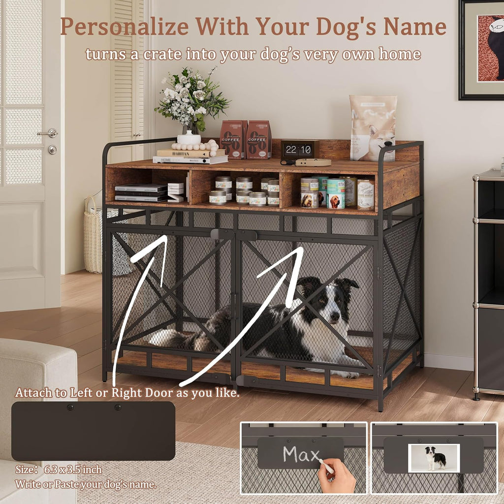 fulhope dog crate furniture, 48" heavy duty wooden showing dimensions