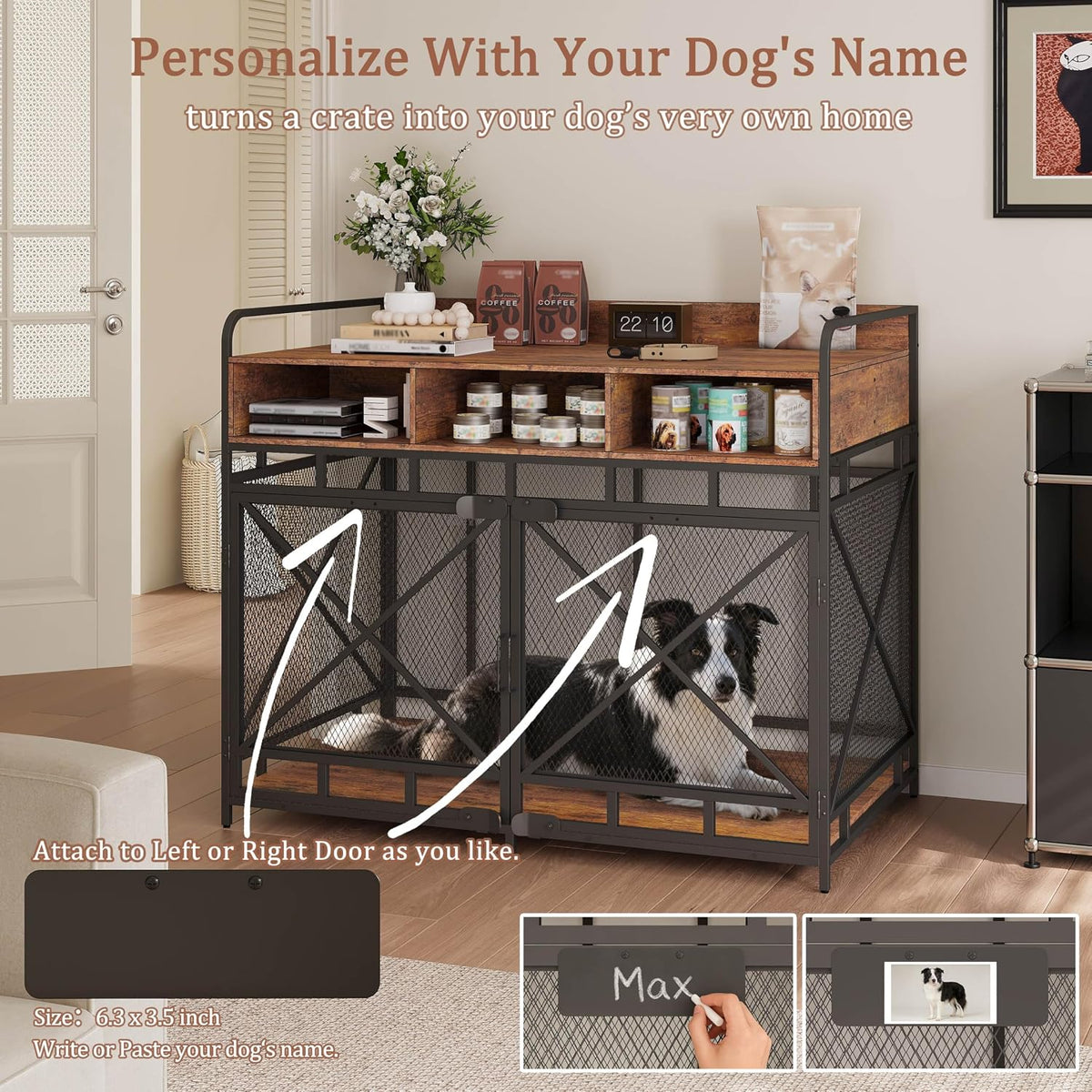 fulhope dog crate furniture, 48" heavy duty wooden showing dimensions