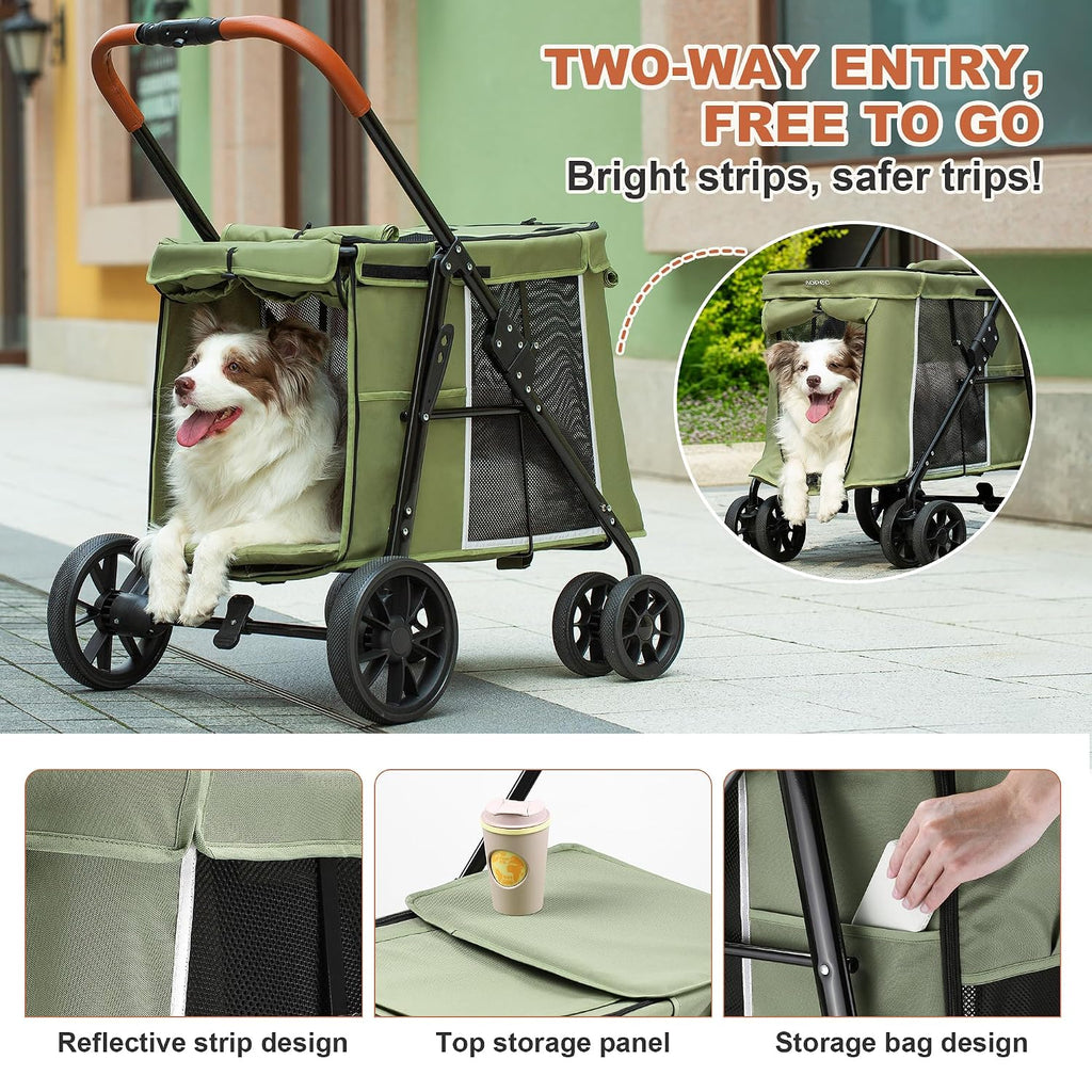 medium dog stroller, dual entry one-touch folding,small and, close-up detail