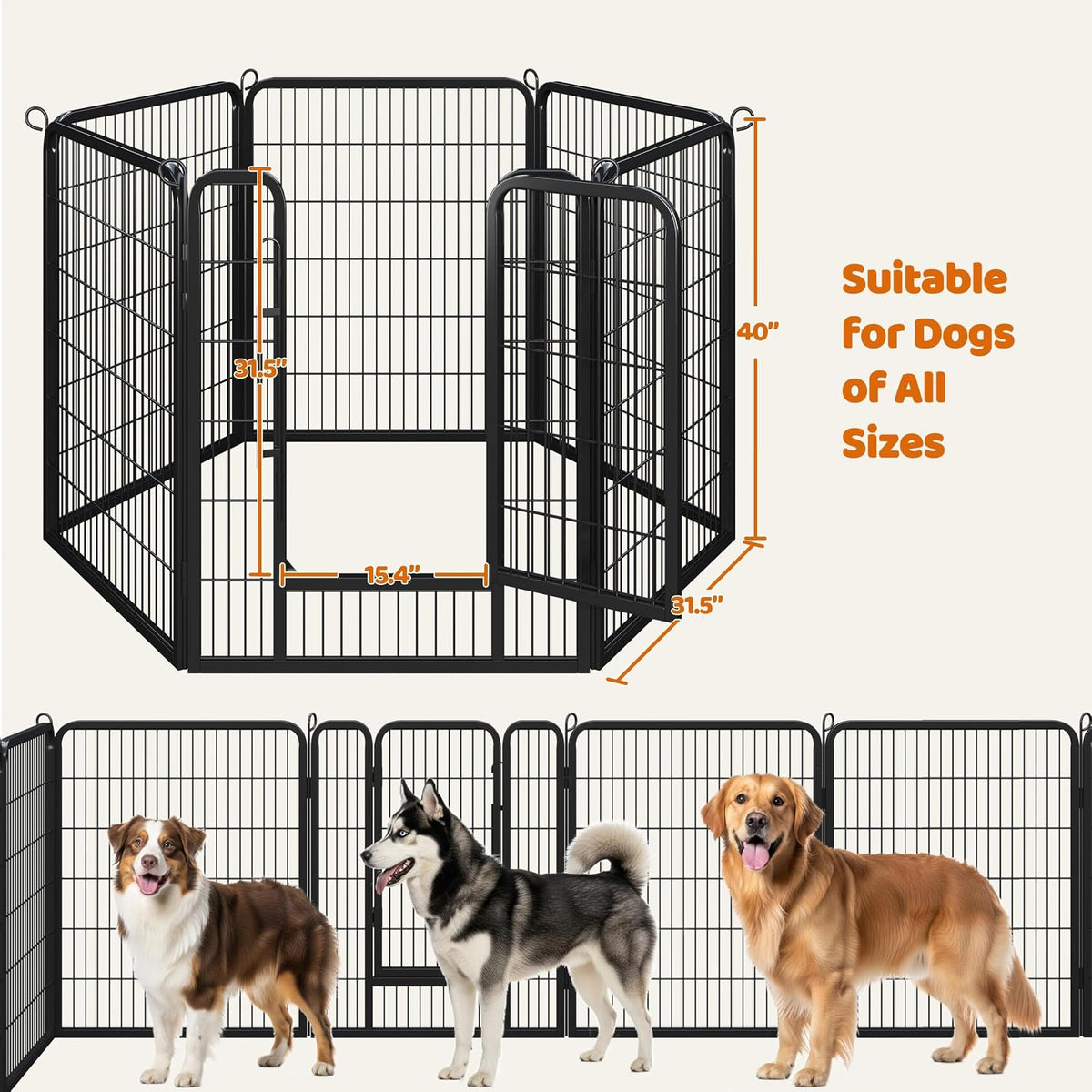 yaheetech 40" h 6-panel extra wide dog playpen, side view