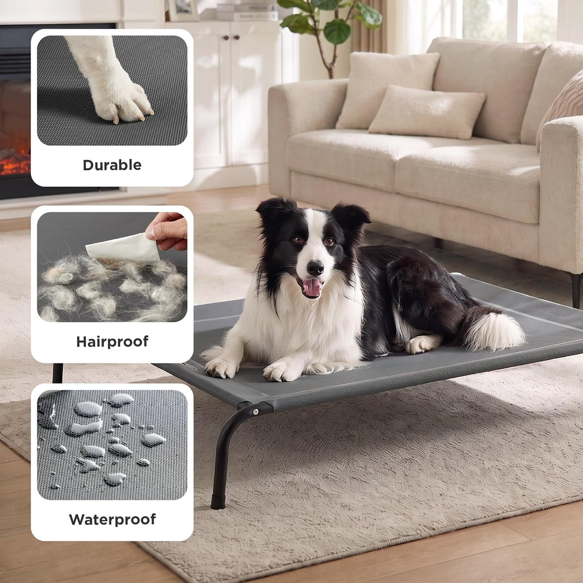 bedsure outdoor elevated cooling dog bed large sized, side view