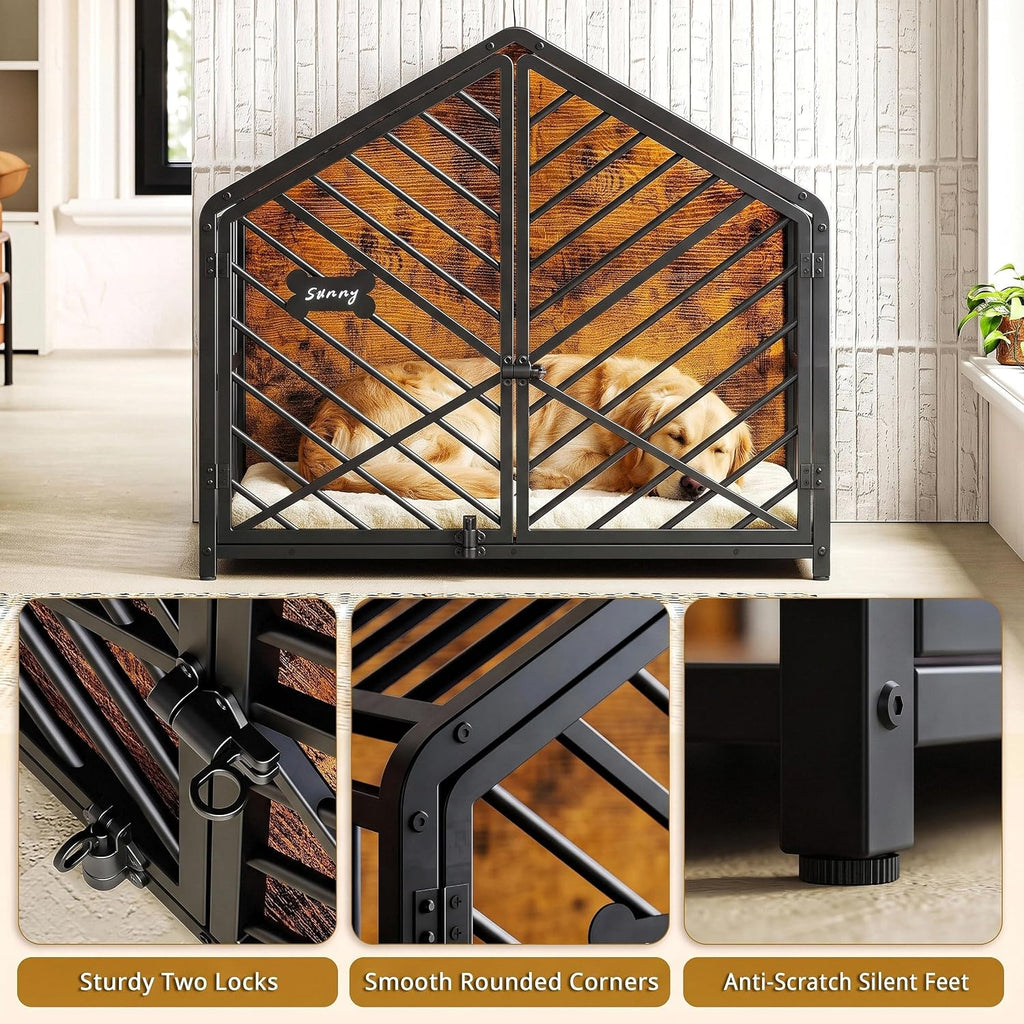 ironck 35.4" dog crate furniture with roof-shape frame on a desk or shelf