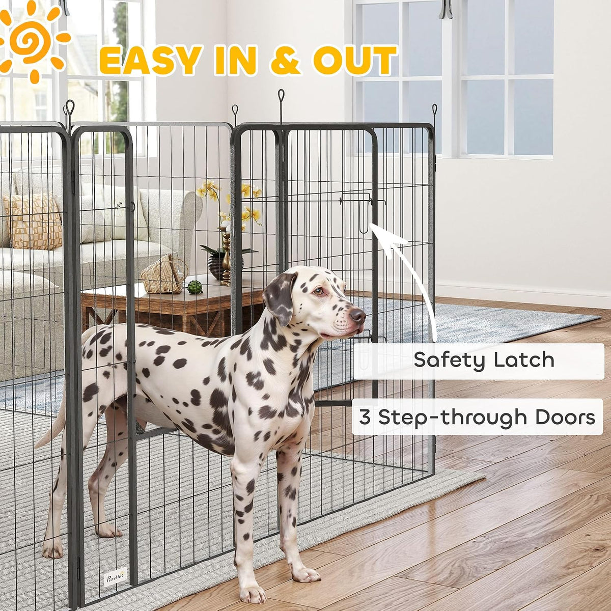 pawhut dog playpen with lockable door for large showing dimensions