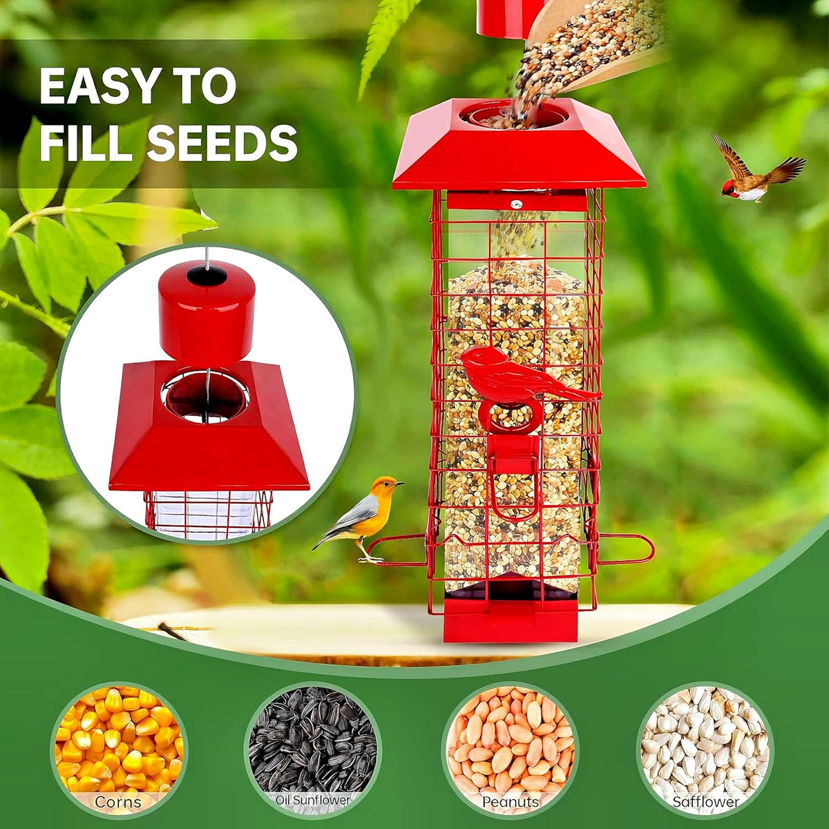 squirrel proof bird feeder, metal sensing cage, 3lb, side view
