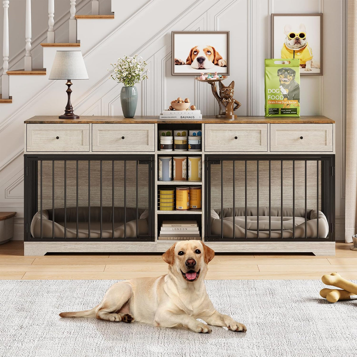 garveehome 82" double dog crate furniture with storage, main product view