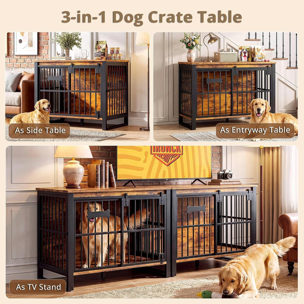 ironck 39.4" dog crate furniture with sliding door, view 9
