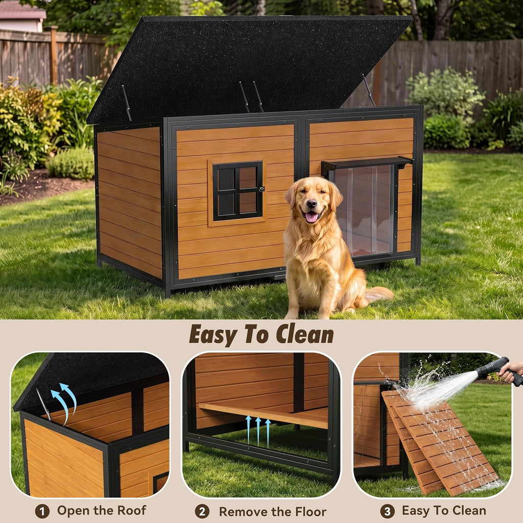 59" extra large outdoor dog house with insulated, side view