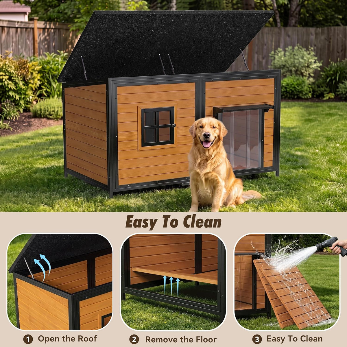 59" extra large outdoor dog house with insulated, side view