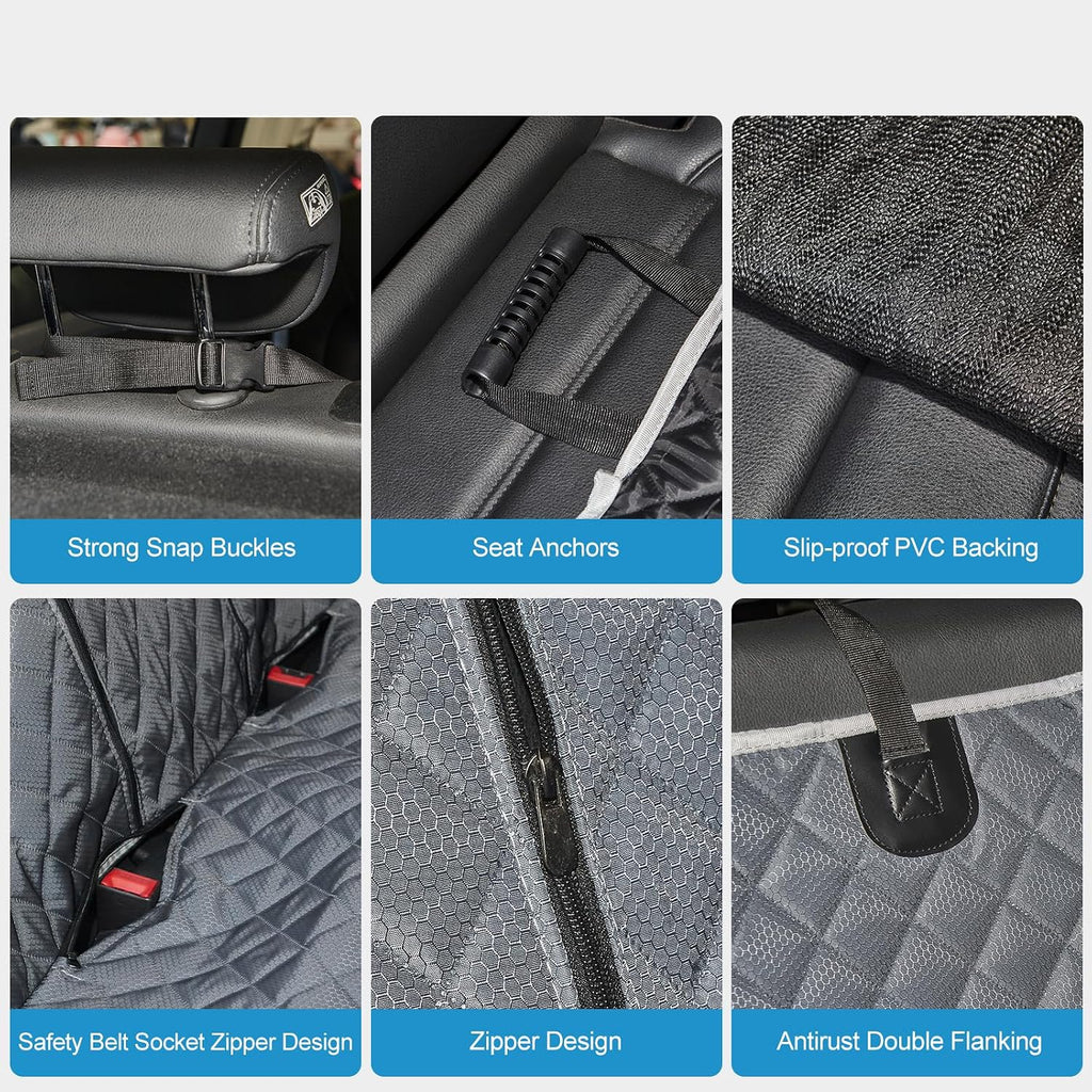 anosospecial grey dog car seat cover for back, side view