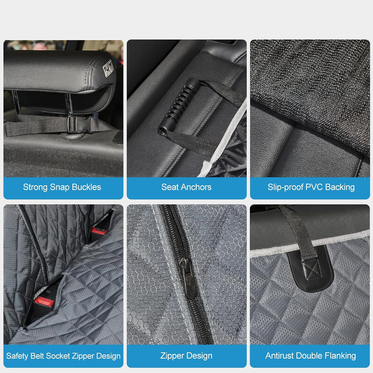 anosospecial grey dog car seat cover for back, side view
