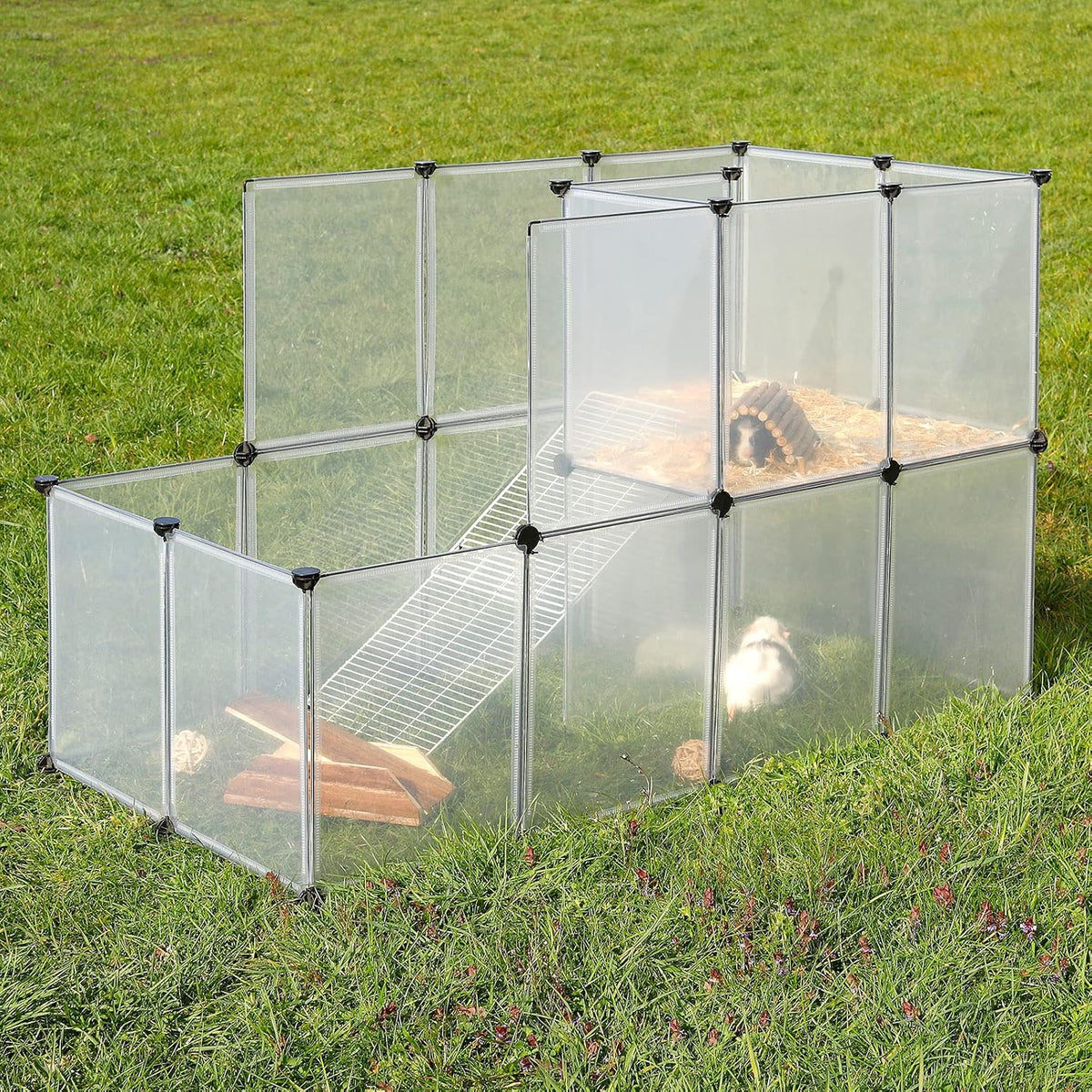 lionto outdoor enclosure for rabbits made of easy-care shown in use