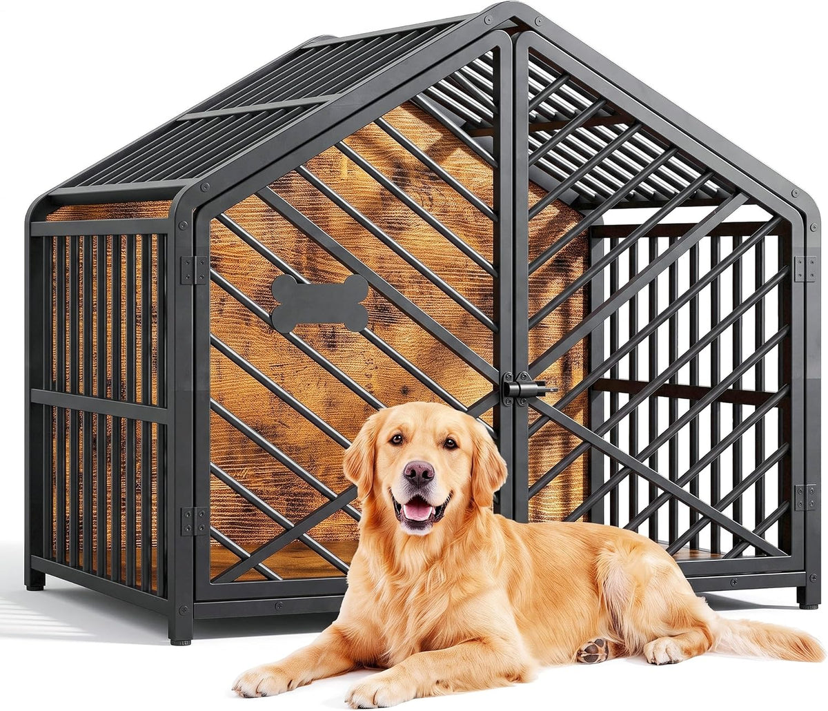 ironck 35.4" dog crate furniture with roof-shape frame, main product view