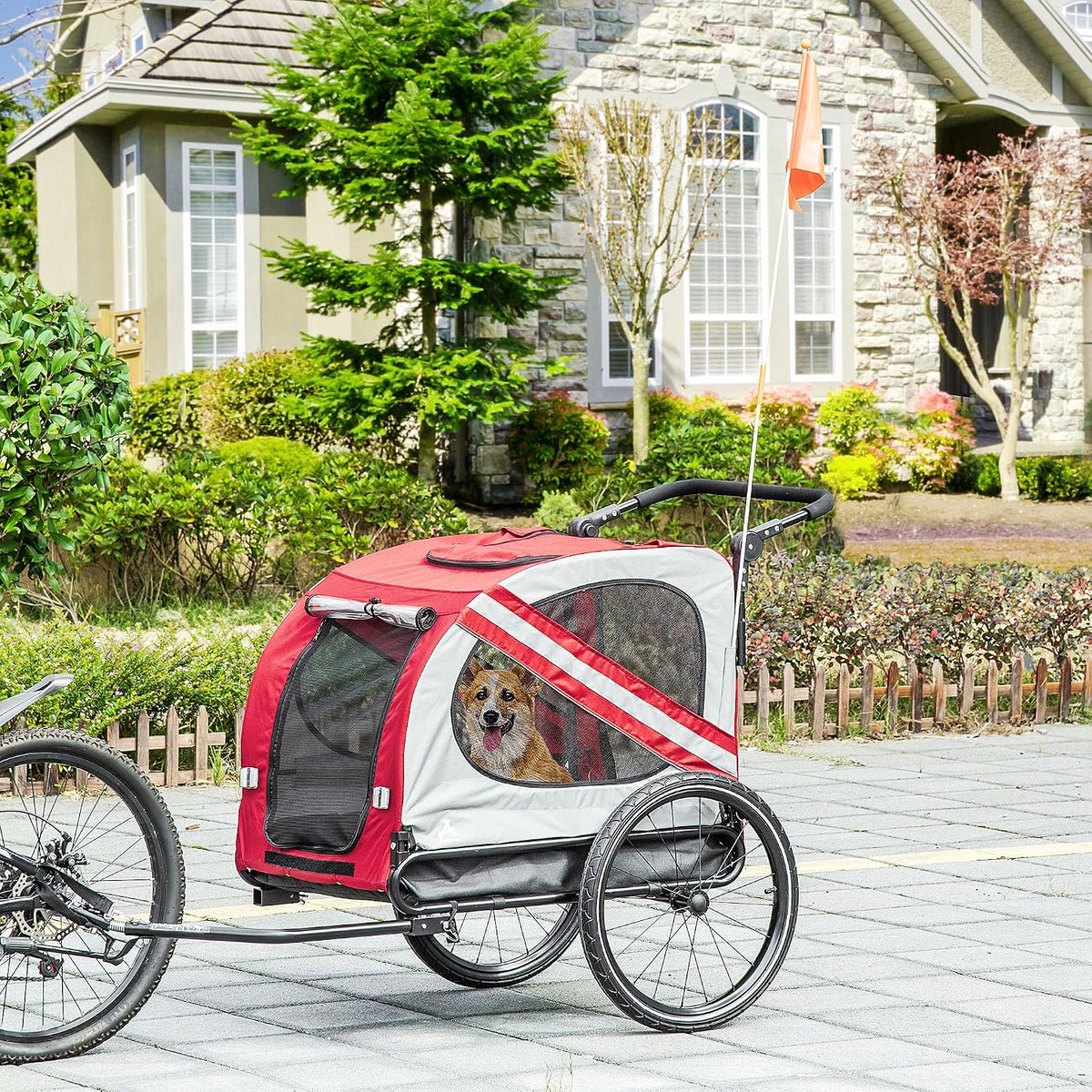 aosom 2-in-1 pet bike trailer for medium dogs shown in use