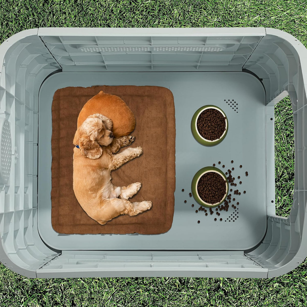 yitahome dog house outdoor plastic doghouse water resistant, side view