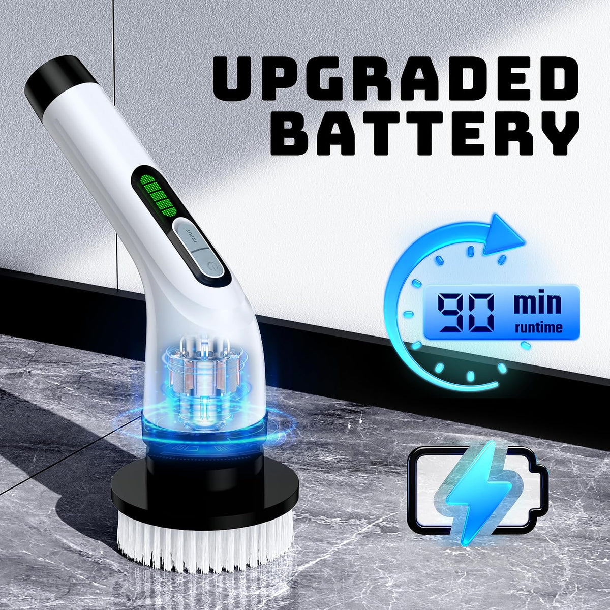 electric spin scrubber for bathroom: shower cleaner brush shown in use