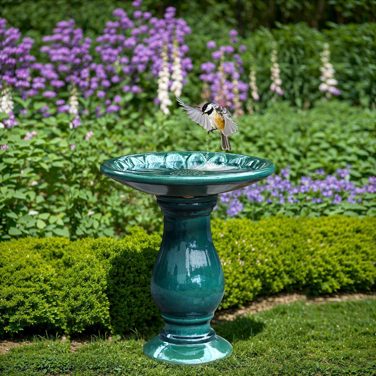 luxenhome 22 inch ceramic bird bath for outside showing dimensions