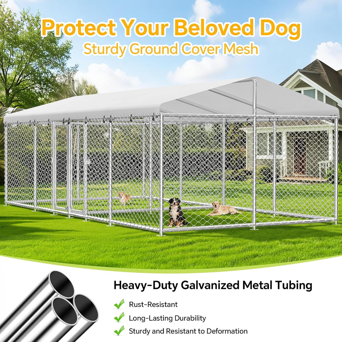 20×10×7.2 ft large outdoor dual‑run dog kennel, heavy‑duty, close-up detail