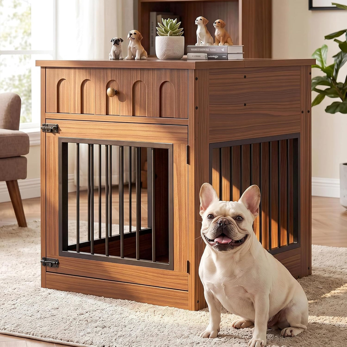 ironck 25.6" small dog crate furniture with drawer, main product view