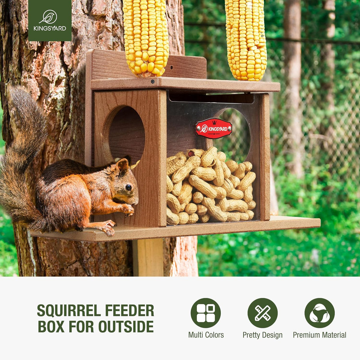 kingsyard squirrel feeder box for outside, recycled plastic shown in use