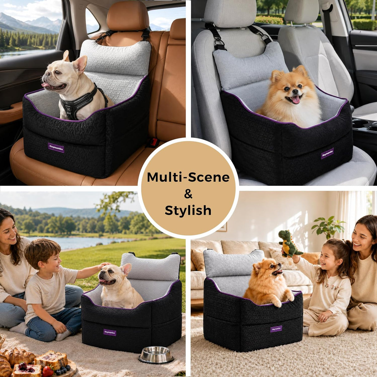 elevated dog car seat, dog booster car seat on a desk or shelf