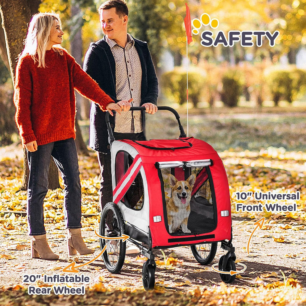 aosom 2-in-1 pet bike trailer for medium dogs, front angle view