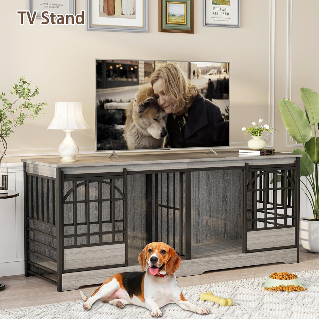 cozpaw 78" double dog crate with divider, grey, view 9