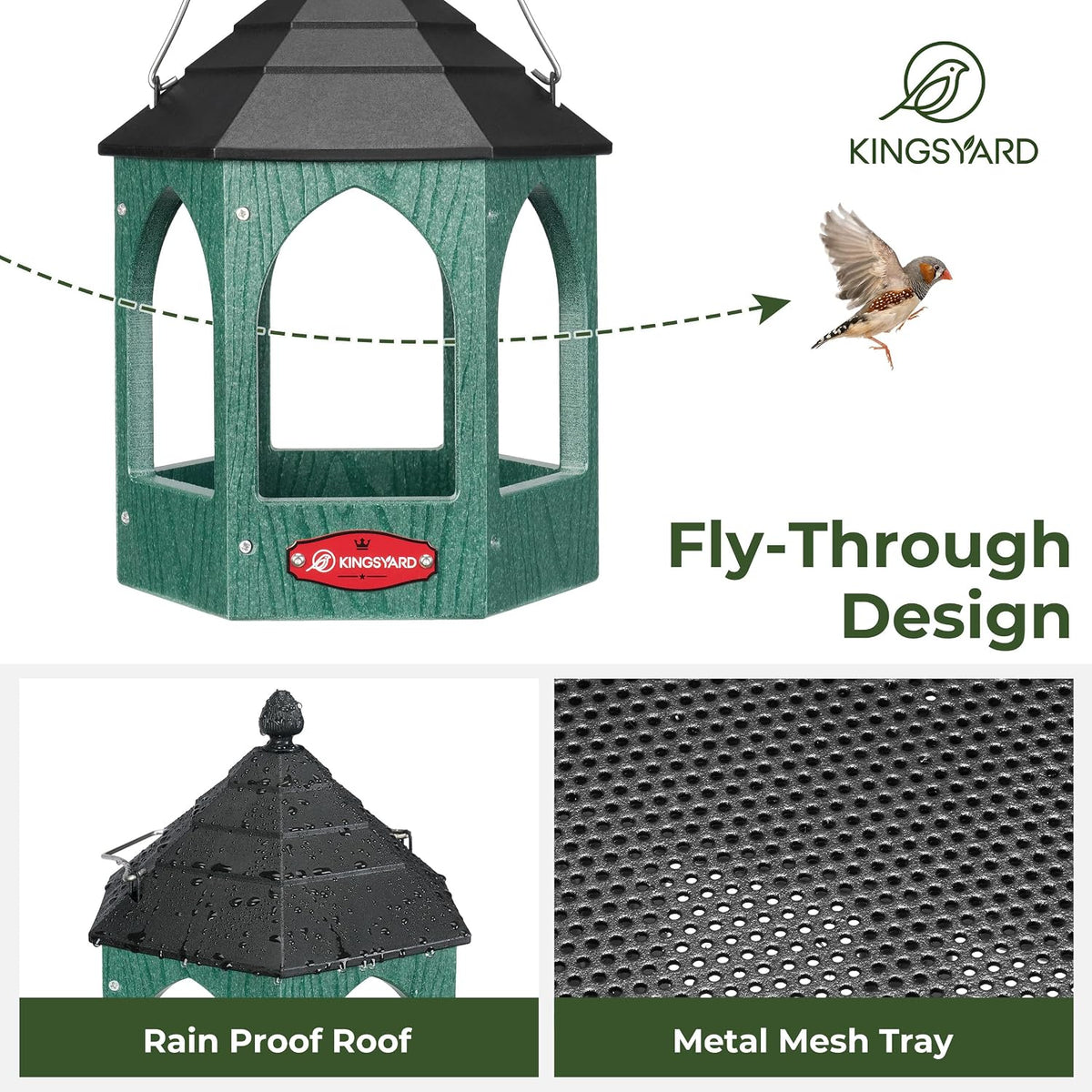 kingsyard platform bird feeder for outdoor hanging, close-up detail