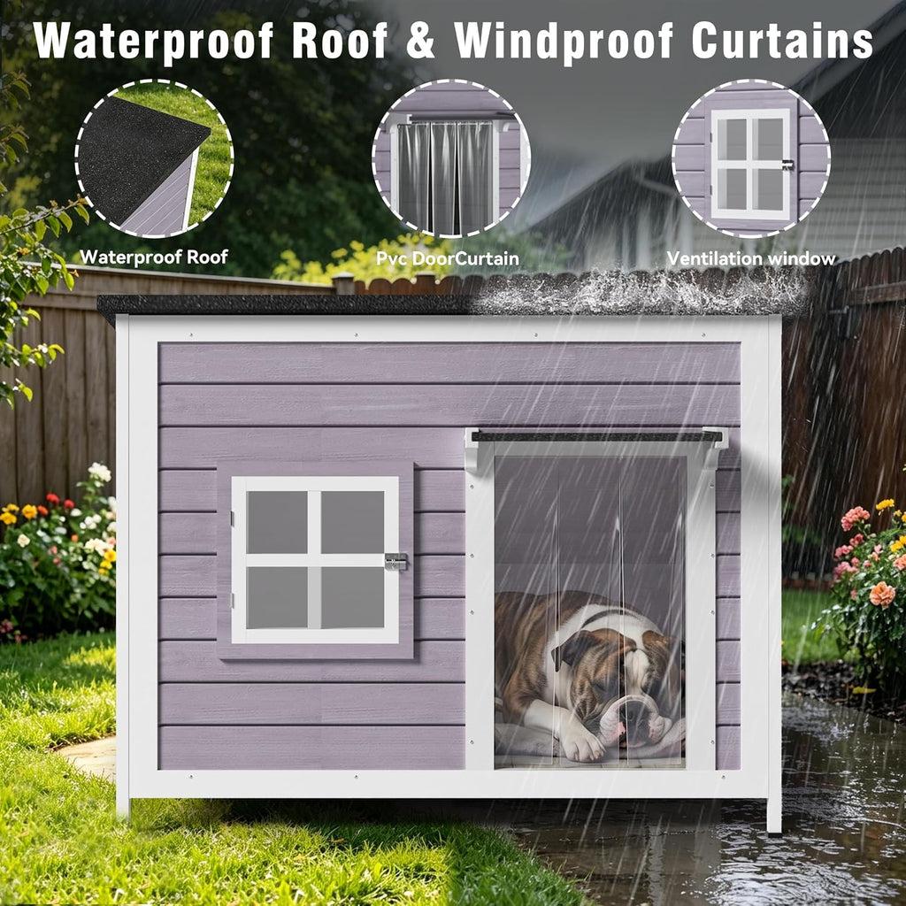 43" insulated large outdoor dog house, grey, close-up detail