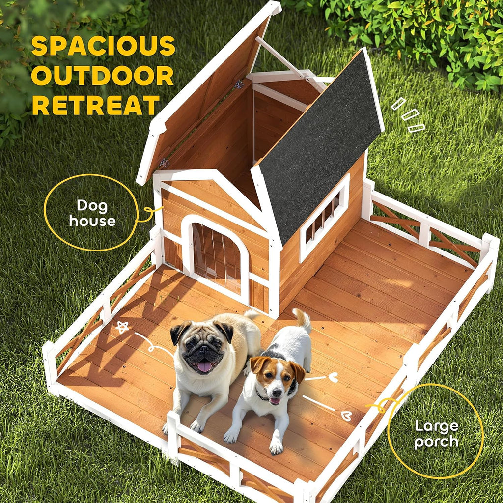 pawhut outdoor dog house, 56" wooden dog house, close-up detail