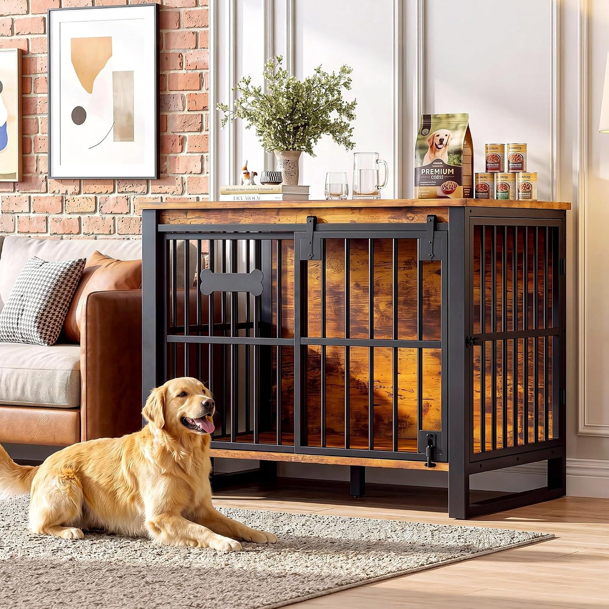 ironck 39.4" dog crate furniture with sliding door, side view