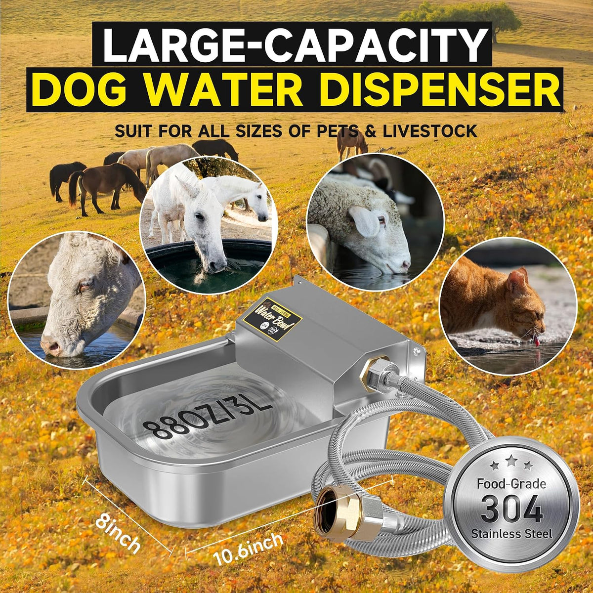 petten 3l automatic dog water bowl dispenser, stainless shown in use