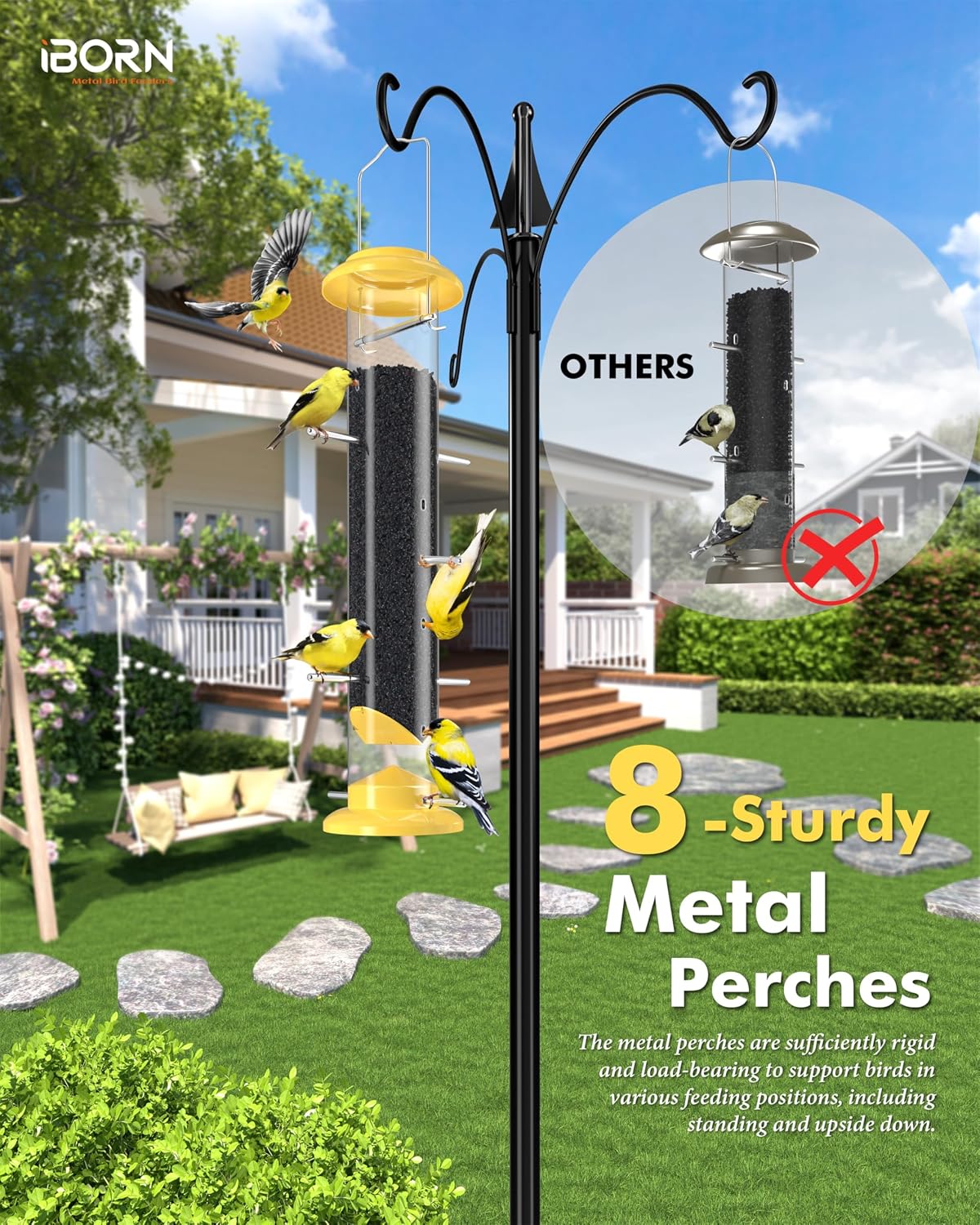 iborn finch feeders for outside,14 inch tube bird showing dimensions