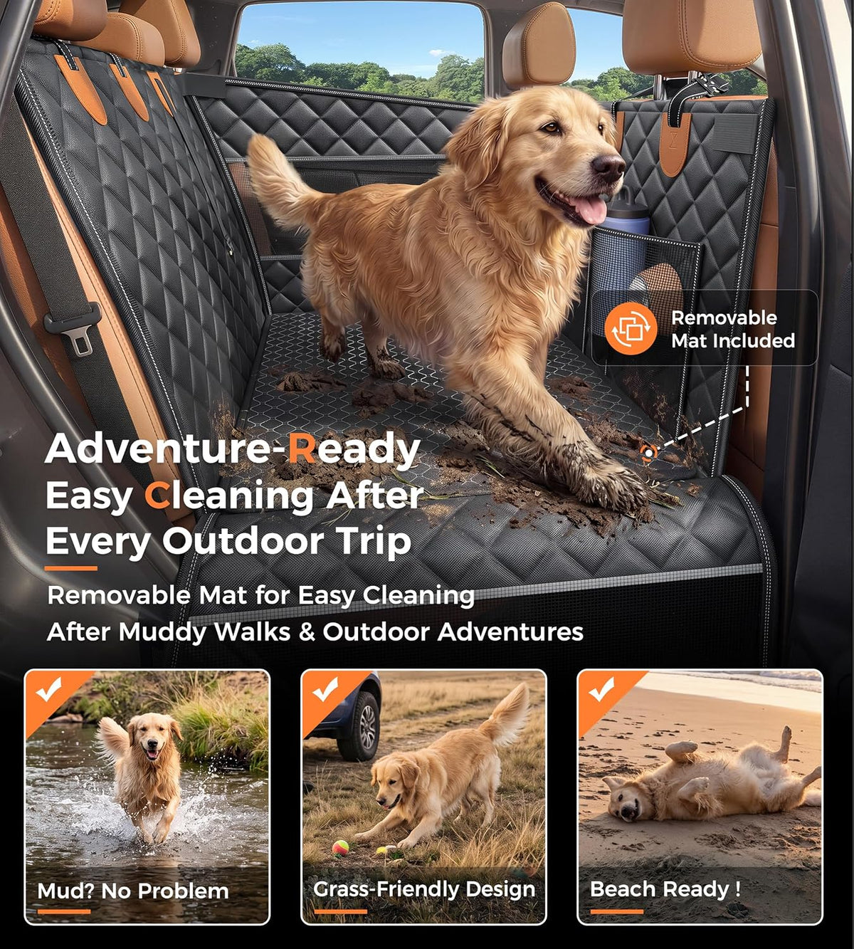 doglike heavy duty dog car seat for back, front angle view