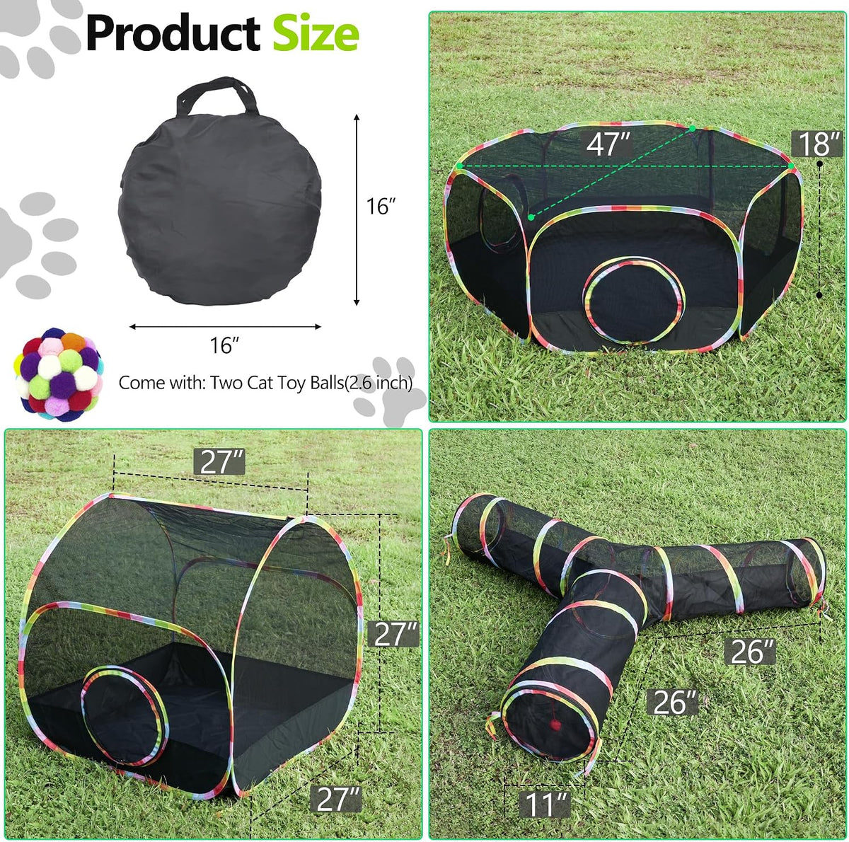 3-in-1 outdoor cat enclosure, catio with tent and shown in use