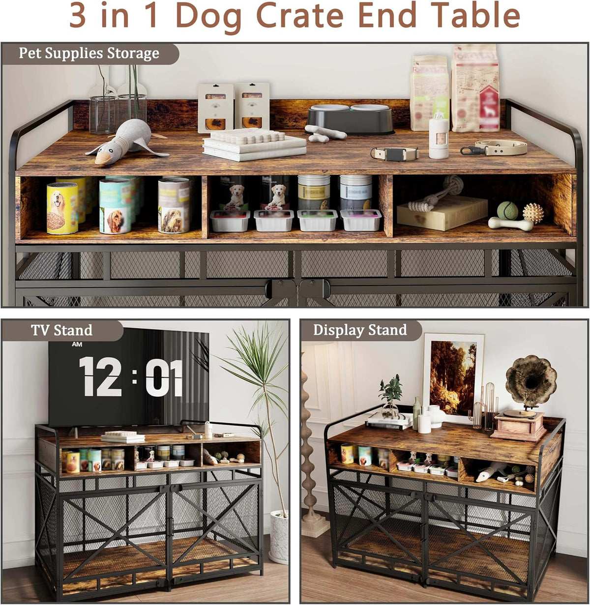 fulhope dog crate furniture, 48" heavy duty wooden, close-up detail