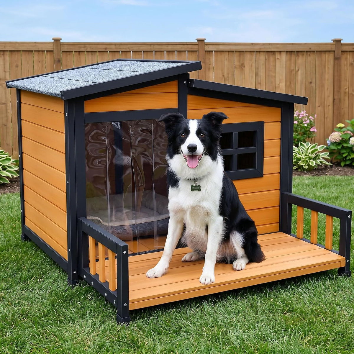 large dog house outdoor elevated wooden dog kennel, package contents