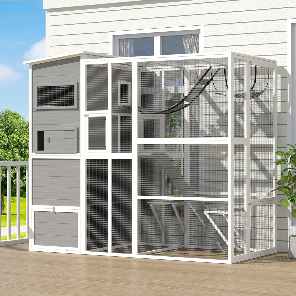 large 4-tier outdoor cat enclosure walk-in catio, grey, main product view