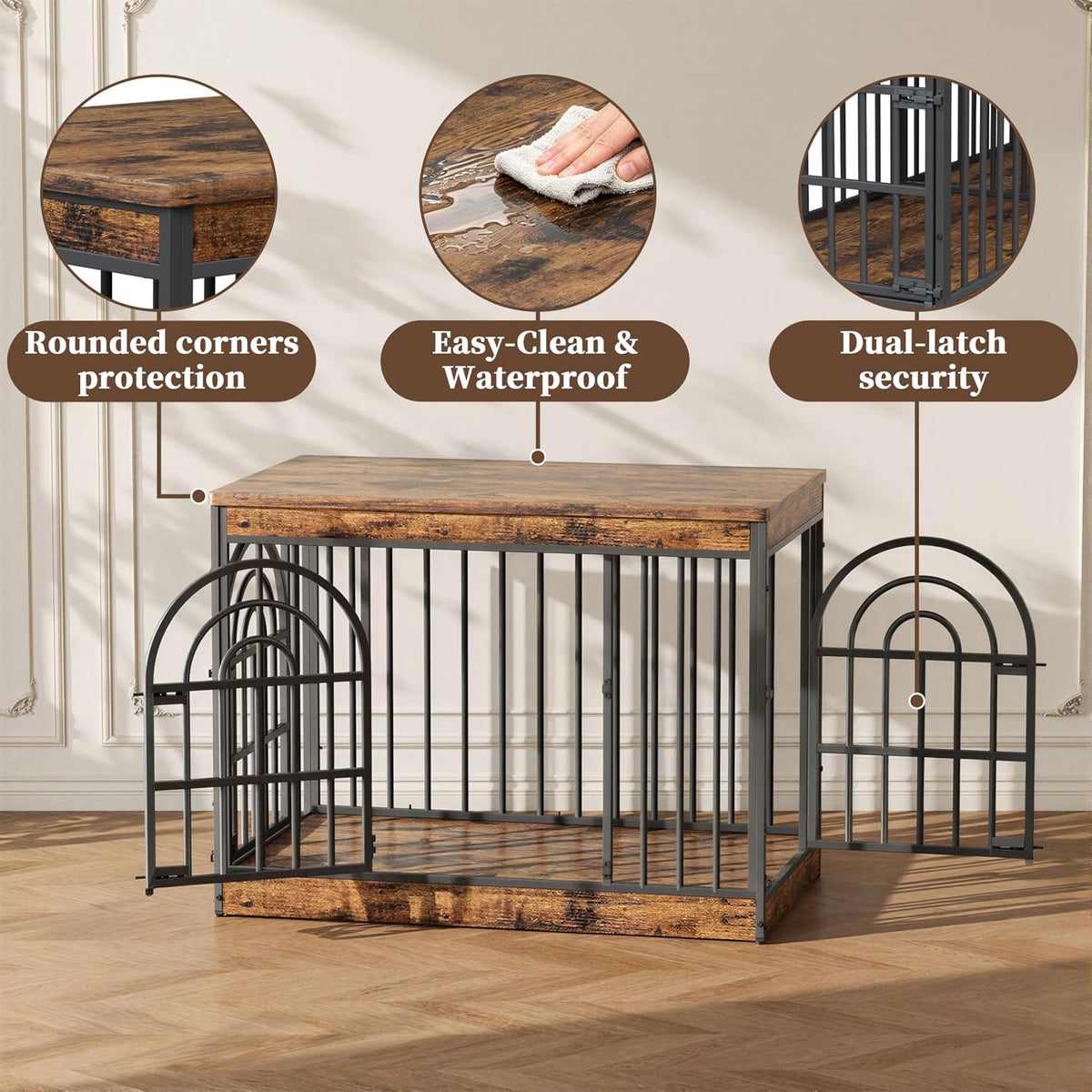 easycom 39" wooden dog crate furniture for small showing dimensions