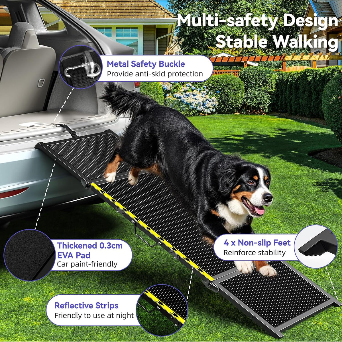 pawaboo dog ramp for car, 67″ l × showing dimensions