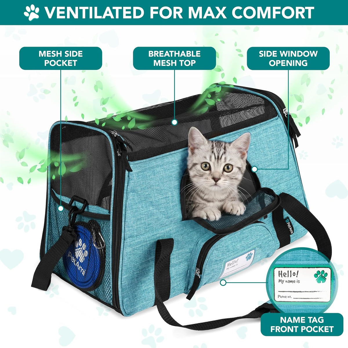 petami airline approved pet carrier for cats small, close-up detail