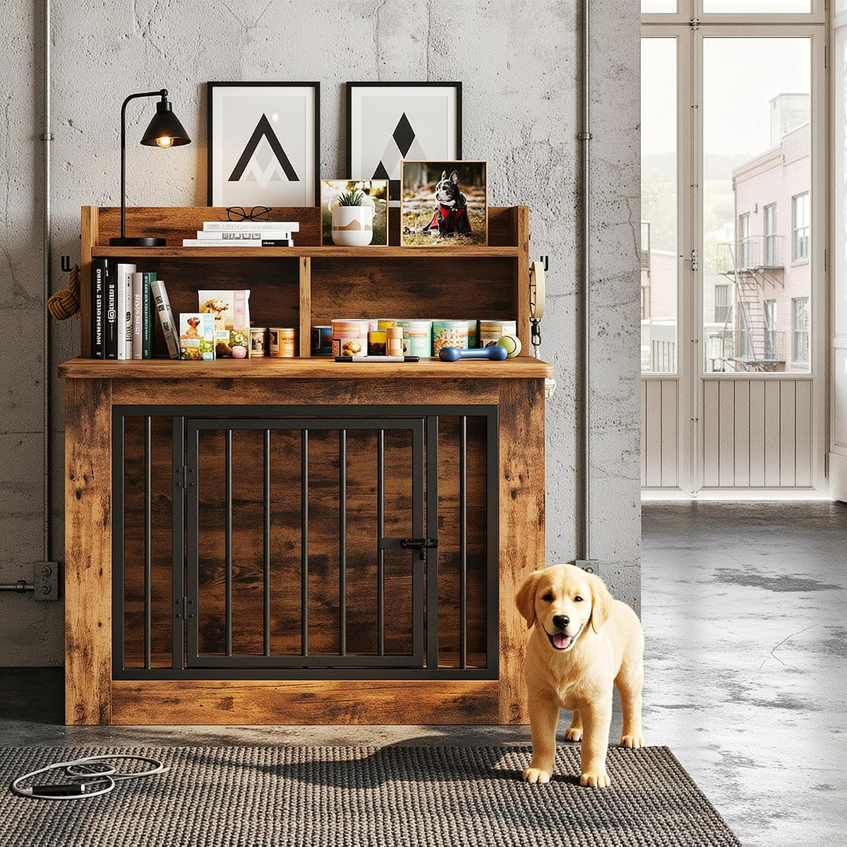 ironck 33.4" small dog crate furniture with storage on a desk or shelf